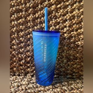Starbucks 2023 Blue Diagonal Sheen Ombre Swirl Glass Tumbler New